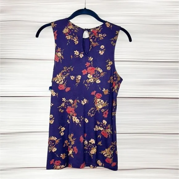 NWT New Chaps Viscose Top Tee Blouse Floral Purple Ruffle Front Sleeveless S - Picture 8 of 13